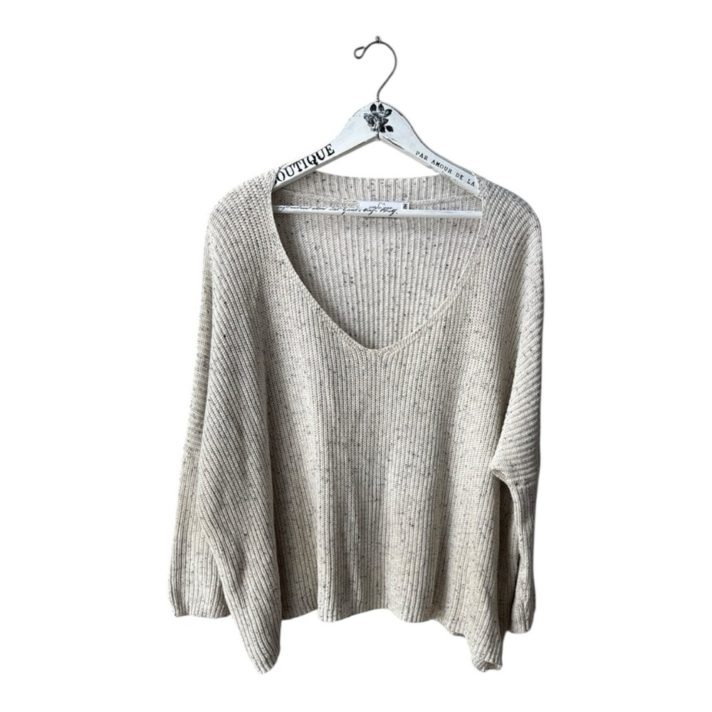 Carly Jean Los Angeles Beige V-Neck Sweater